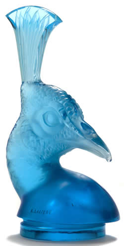 Rene Lalique Tete De Paon Peacock Head Car Mascot In Blue Glass