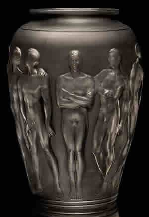 Rene Lalique Platestre Vase Featuring A Band Of Nude Male Athletes Reminiscent of the ancient Greek Palaestra