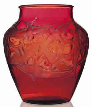 Rene Lalique Red Glass Hirondelles Vase