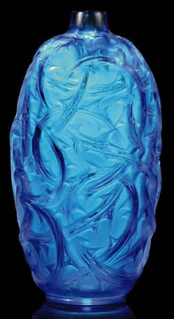 Rene Lalique Ronces Vase in Blue Glass