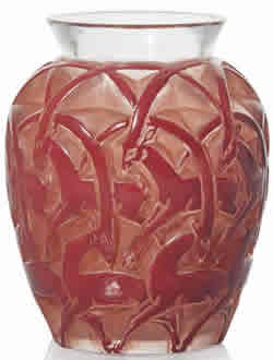 R. Lalique Chamois Vase With Red Enamel And Red Patina