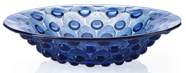 R. Lalique Plumes De Paon Bowl In Blue Glass