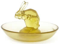 R. Lalique Lapin Yellow Glass Ashtray