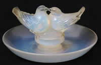 R. Lalique Deux Colombes Opalescent Glass Ashtray