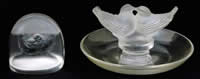 R. Lalique Deux Colombes Clear And Frosted Glass Ashtray Along With An R. Lalique Pinsons Menu Holder