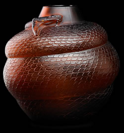 R. Lalique Serpent Vase In Dark Amber Glass