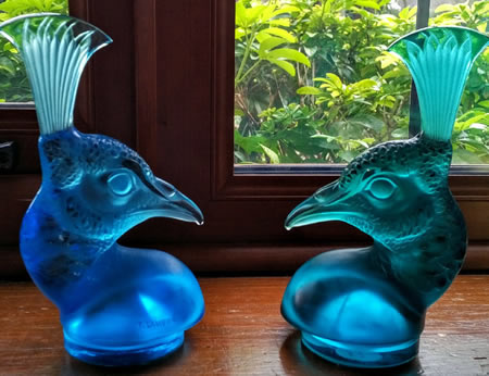 R. Lalique Tete De Paon Blue Glass Car Mascots