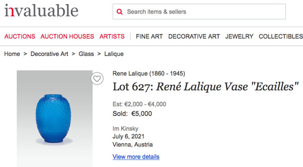 Sale Report Page On Invaluable For Fake Ecailles Vase At Im Kinsky Auction House Vienna July 6, 2021